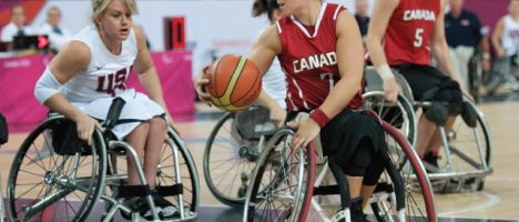 wheelchair basketball players competing